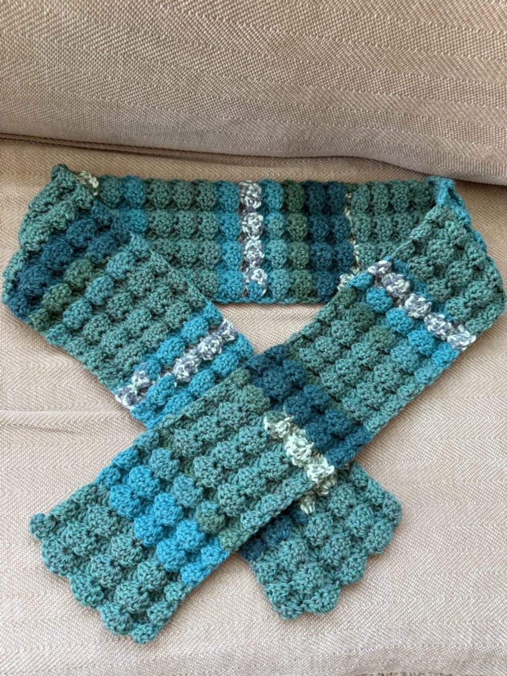 Handmade Kids Crochet Scarf in Teal and Aqua